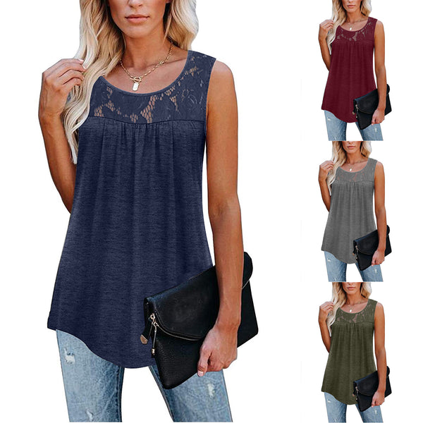 Plus Size 5XL Sexy Lace Tops Summer Women Loose O-Neck Tank Tops