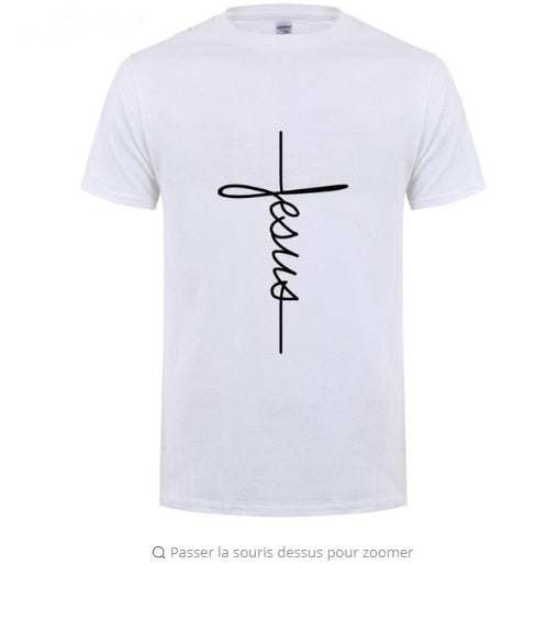 T Shirt Printing Jesus Cross T-shirts, Digital Letters,Short Sleeve