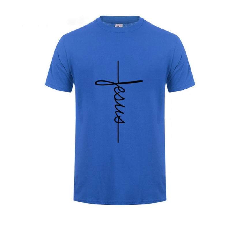 T Shirt Printing Jesus Cross T-shirts, Digital Letters,Short Sleeve