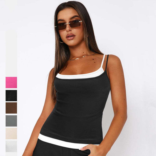 Slim Fit Tank Top WSlim Fit Tank Top Women's Fake Two-piece Suspender Inner Wear Y2gomen's Fake Two-piece Suspender Inner Wear Y2g