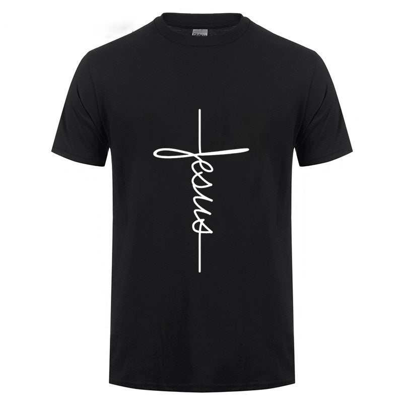 T Shirt Printing Jesus Cross T-shirts, Digital Letters,Short Sleeve