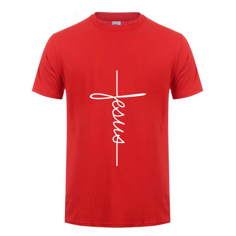 T Shirt Printing Jesus Cross T-shirts, Digital Letters,Short Sleeve