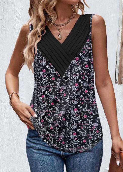 Summer Dresses V-collar Contrast  Customized  Sleeveless  Casual  Vest