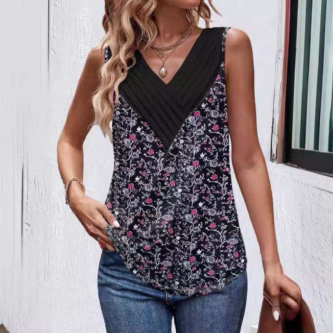 Summer Dresses V-collar Contrast  Customized  Sleeveless  Casual  Vest