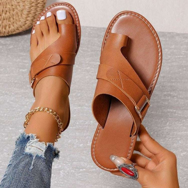 Thong Sandals Fashion Flat Heel Leisure Women Slippers Leather Stiching